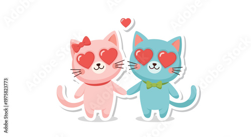 Cute Couple Cats in Love with Hearts in Eyes, Valentine's Day