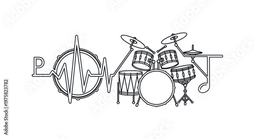 Drum Set with Heartbeat and Musical Note - Rhythm of Life