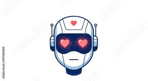 Robot with heart eyes showing love, AI emotion concept