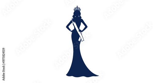 Silhouette of a beauty queen in a crown and sash, winner, elegance, fashion