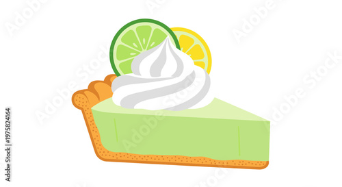 Slice of Key Lime Pie with Whipped Cream and Citrus Garnish