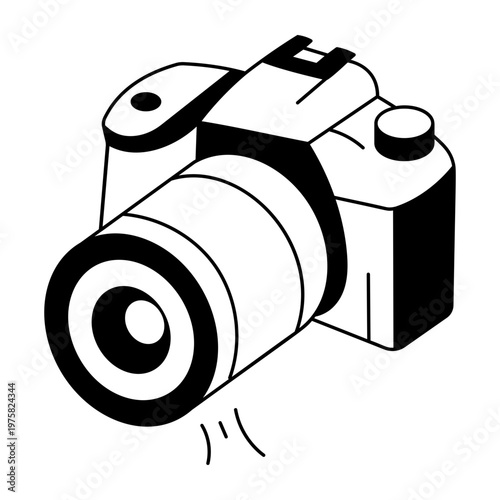 A sketchy style icon depicting a dslr camera
