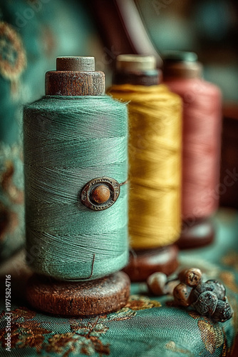 Large spools of thread in pastel shades — textile and sewing inspiration.