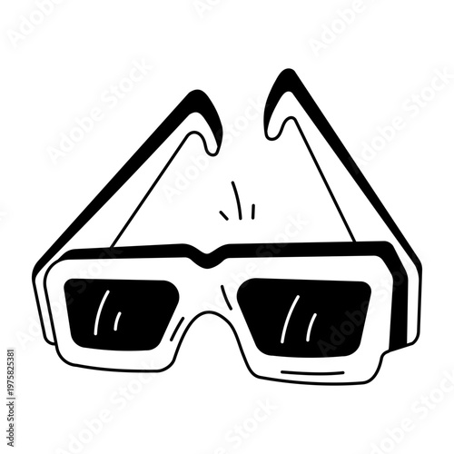 A hand drawn style icon depicting a 3d glasses