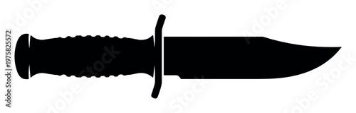 Black silhouette of a combat knife. A vector icon for military, hunting, or survival themes. Graphic symbol of a weapon, danger, or tactical equipment.