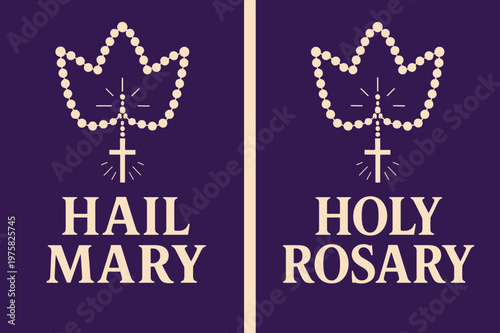 Rosary Devotion Banners. Rosary Devotion. Two vertical A6 banners with safe margins, centered composition, no elements touching edges, bold, royal purple and