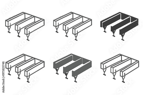 Ceiling Installation Logos. Ceiling installation diagram. Icon set. Set Logo of Ceiling installation diagram: joist framing plan with hangers. harmonious logo