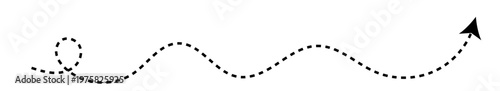 Long dash line arrow, curve horizontal dot direction path