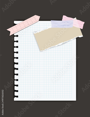 Paper notes stickers. Place for memo messages on paper sheets. Blank sticky place for to do list and office notice or information board