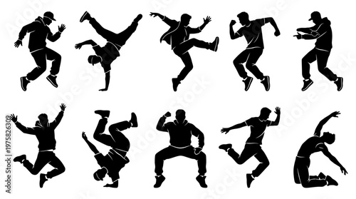 10 Man Dancing Silhouette Vector Pack – Street Dance & Hip Hop SVG Collection