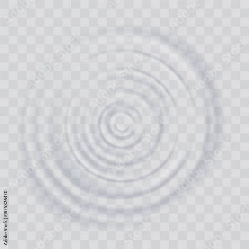 Water ripple effect top view. Realistic caustic drop or sound wave splash effect, concentric circles in puddle. Vector round wave surface on transparent background