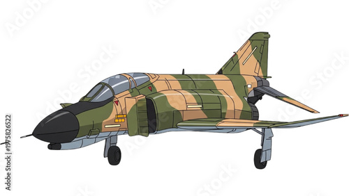 Vector CAD illustration of military fighter jet taking off