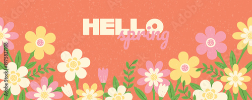 Spring cutest card or poster for the spring holiday with wildflowers. Floral art template for Womens Day March 8, Easter, birthday and Mothers Day