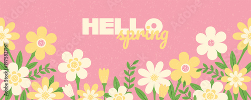 Spring cutest card or poster for the spring holiday with wildflowers. Floral art template for Womens Day March 8, Easter, birthday and Mothers Day