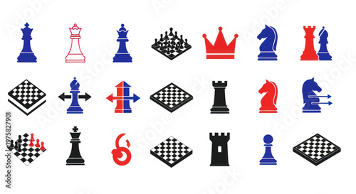 Chess Game Icons Set - Strategy, Board Game Pieces, and Tactics