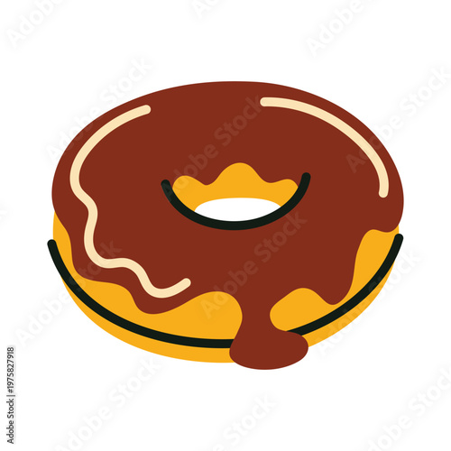 Sweet chocolate glazed donut illustration in vibrant hand drawn doodle style. Delicious dessert icon isolated on white for bakery menus and fast food branding.