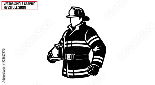 Firefighter Silhouette Holding Helmet, Professional Rescue Worker Icon