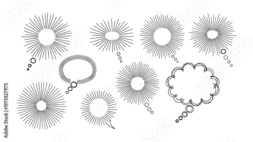 Creative Thought Bubbles: A collection of various hand-drawn thought bubbles, each uniquely designed, offering space for imaginative ideas and communication.