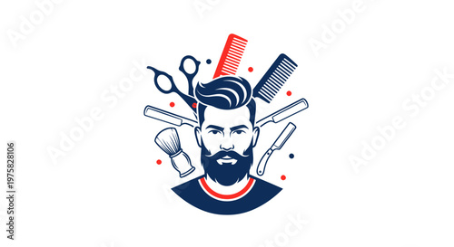 Stylish Barber Portrait with Grooming Tools - Vintage Retro Style