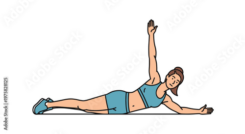 Woman doing side plank exercise, fitness illustration, healthy lifestyle, workout routine