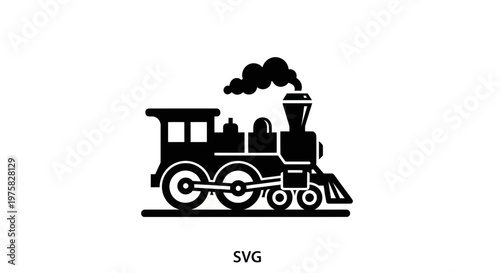 Vintage Steam Locomotive Silhouette, Classic Train Icon, Black on White