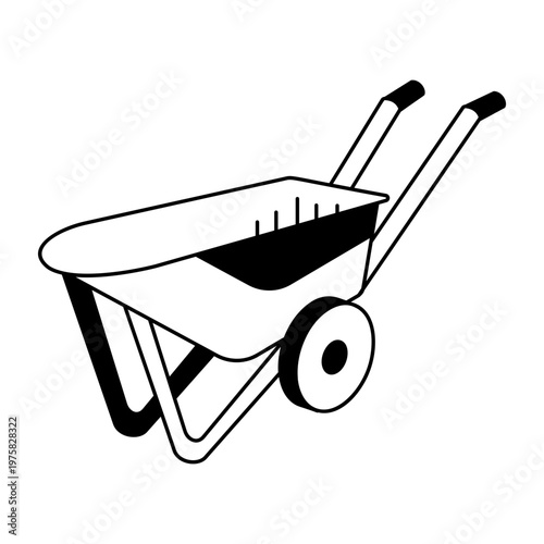 A hand drawn style icon depicting a wheelbarrow