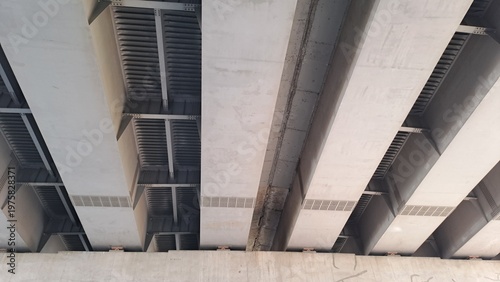 Abstract geometric view of steel bridge girders and industrial infrastructure structure