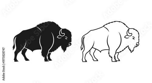American Bison Icon Designs Black  White Vector
