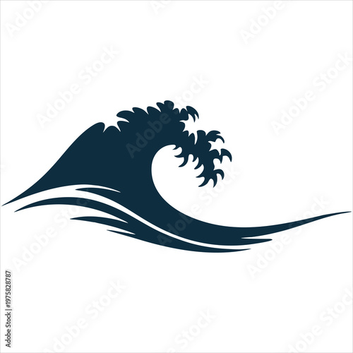 A stylized illustration of a large ocean wave