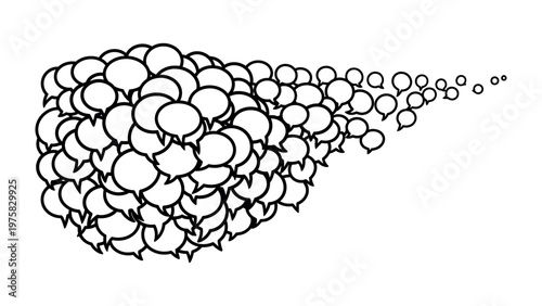 Conversational Avalanche: A dynamic visual representation of numerous speech bubbles cascading outward, conveying the concept of expansive communication and the relentless flow of ideas