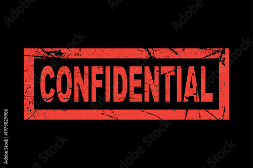 Distressed Confidential Stamp with Red Frame on Black Background