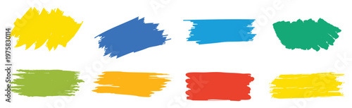 Colorful paint brush strokes set. Grunge marker pen lines rectangle brush collection vector illustration