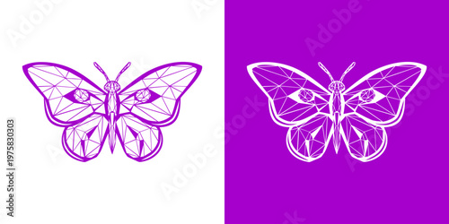 A purple illustration of a butterfly with detailed wings is shown.
