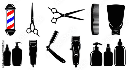 Barber Tools and Equipment Silhouette Vector Set