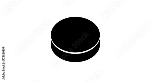 Black hockey puck isolated on white background, simple flat design, sport icon