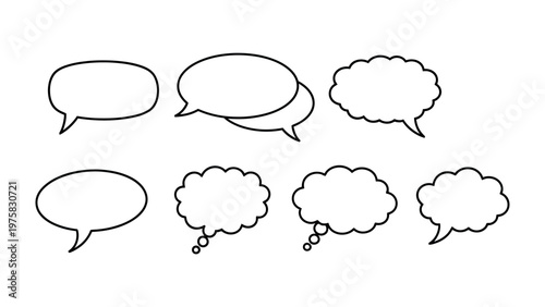 Communication Bubbles in Dialogue: A set of varied speech bubble outlines, perfect for illustrating conversations, thoughts, and ideas in a clear and concise visual way.