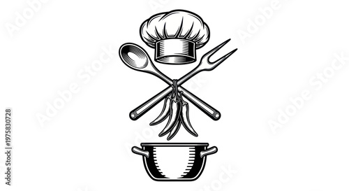Chef Hat, Crossed Utensils, and Pot: Culinary Emblem