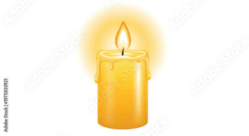 Burning Candle with Glowing Aura on White Background