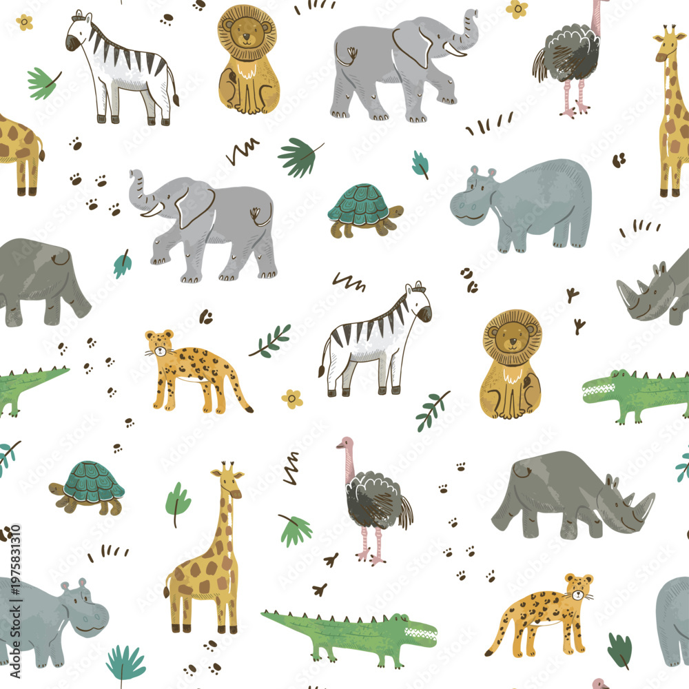 Obraz premium Seamless Safari Animals Pattern Cute Jungle Nursery Background
