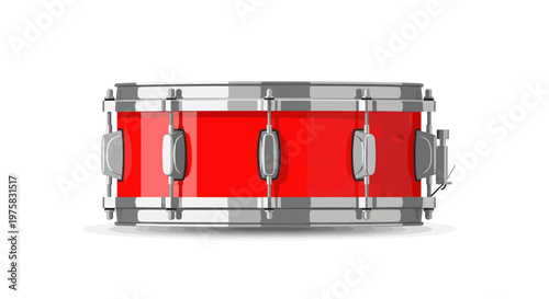 Shiny Red Snare Drum Isolated on White Background - Musical Instrument