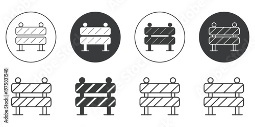 Roadblock icon flat design in black and white isolated minimal traffic barrier symbol vector illustration for web mobile interface signage