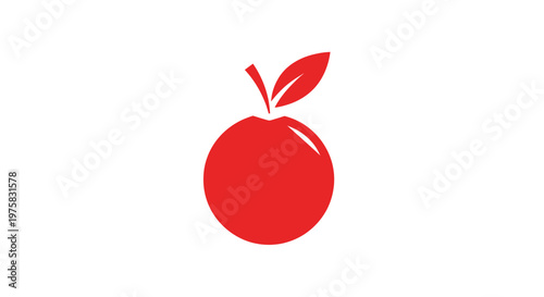 Simple Red Apple Icon with Green Leaf on White Background