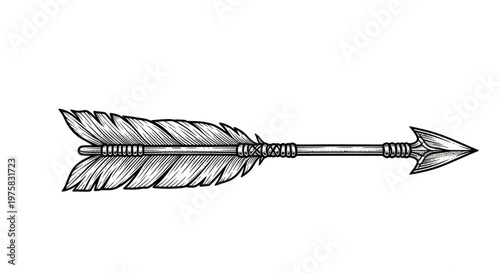 Vintage Feather Arrow Illustration - Tribal Native American Style