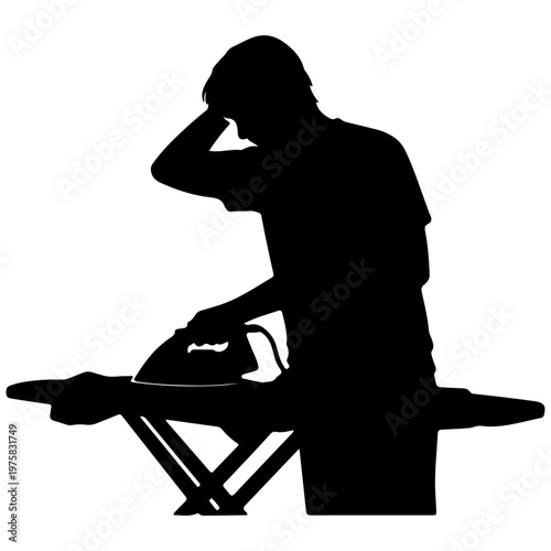 Silhouette of Person Ironing Clothes on an Ironing Board