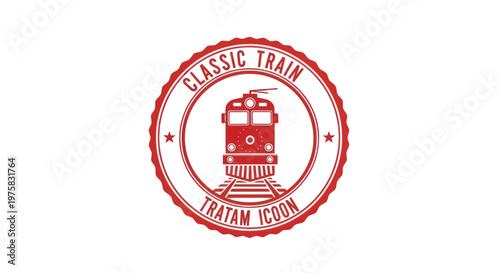 Vintage Train Emblem Stamp Icon - Retro Locomotive Transportation