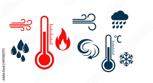 Weather Icons: Temperature, Wind, Rain, Snow, Fire, Storm, Thermometer