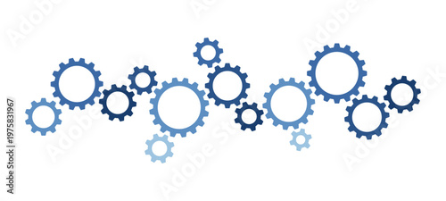 Composition of cogwheels gears fill blue colors isolated. Vector