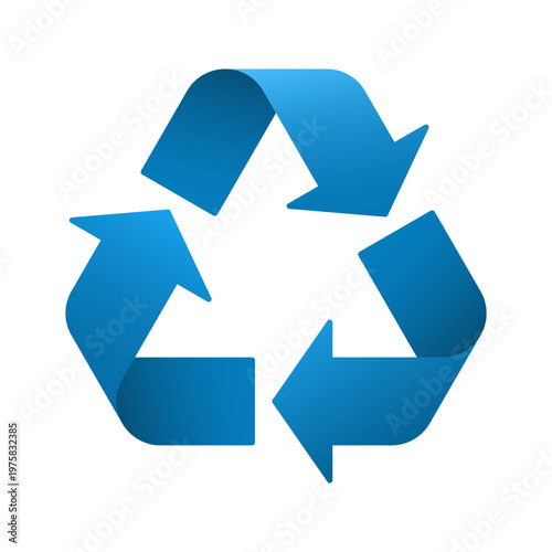 Blue colored recycle symbol with 3D effect, triangle triple arrow for paper waste sorting. Vector