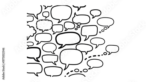 Chat bubbles abstract design: An array of speech bubbles, conveying diverse messages and thoughts. They create a visual representation of communication and expression. 