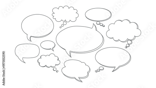 Communicating Thoughts: A collection of blank speech bubbles, representing a diverse range of thoughts and ideas, ready to be filled with the power of words and expression. 